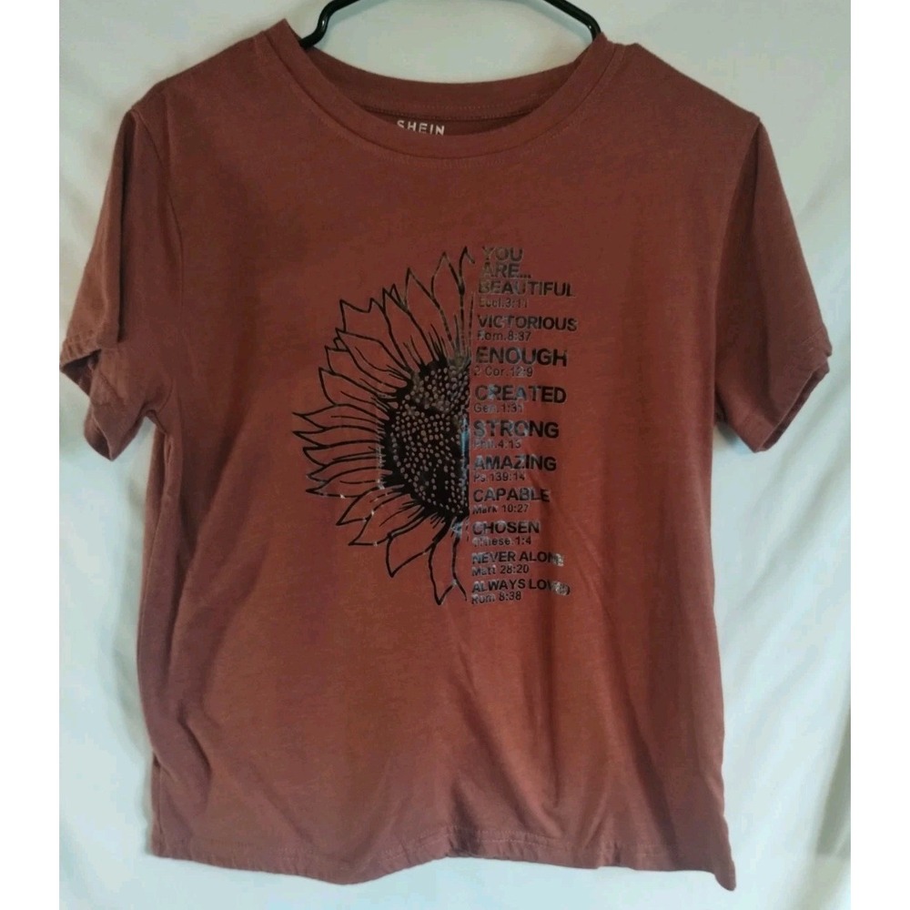 Shein Burnt Orange Sunflower Inspirational Tee Size Size Medium